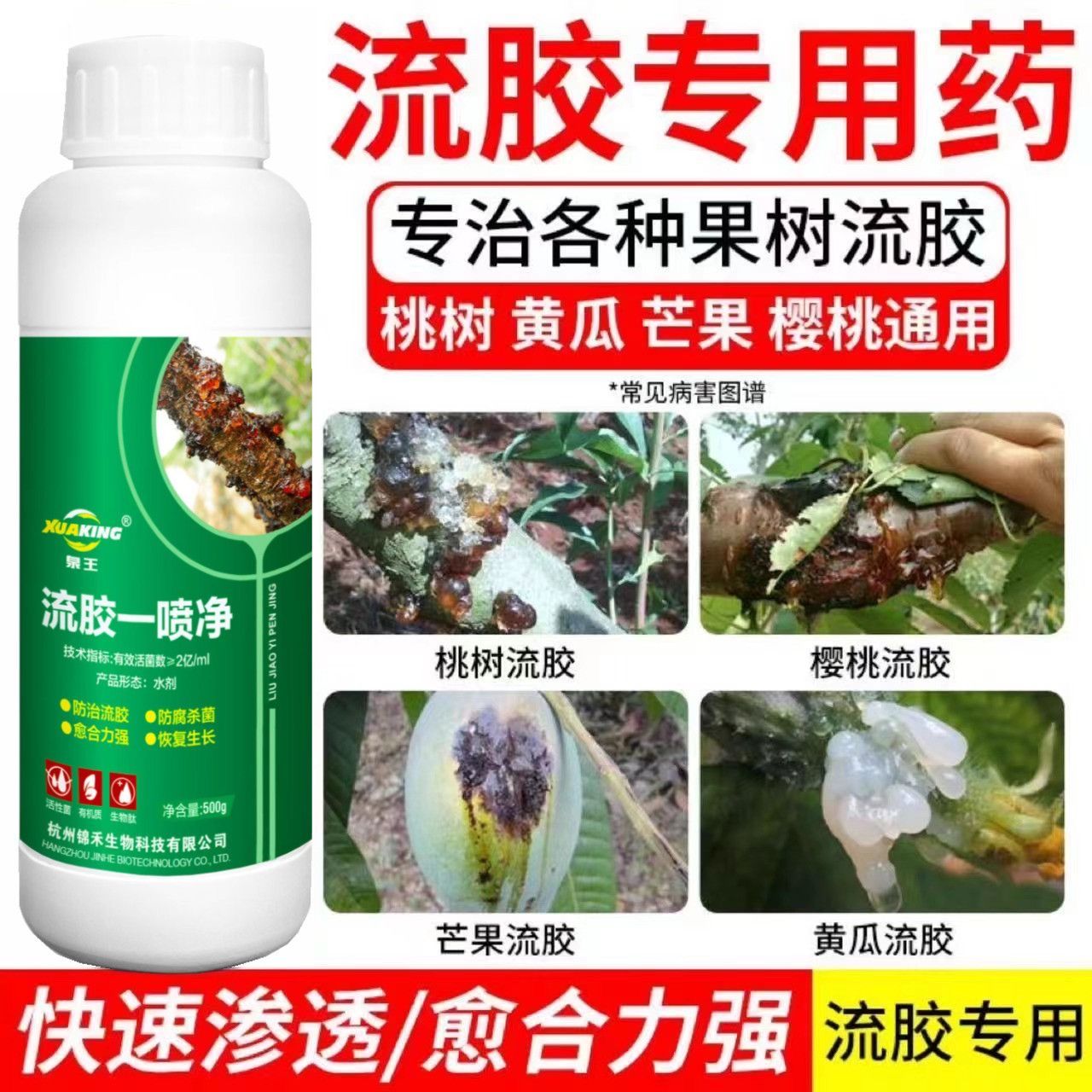 流胶穿孔一喷净桃树流胶病专用药油桃果树腐烂病流胶穿孔净