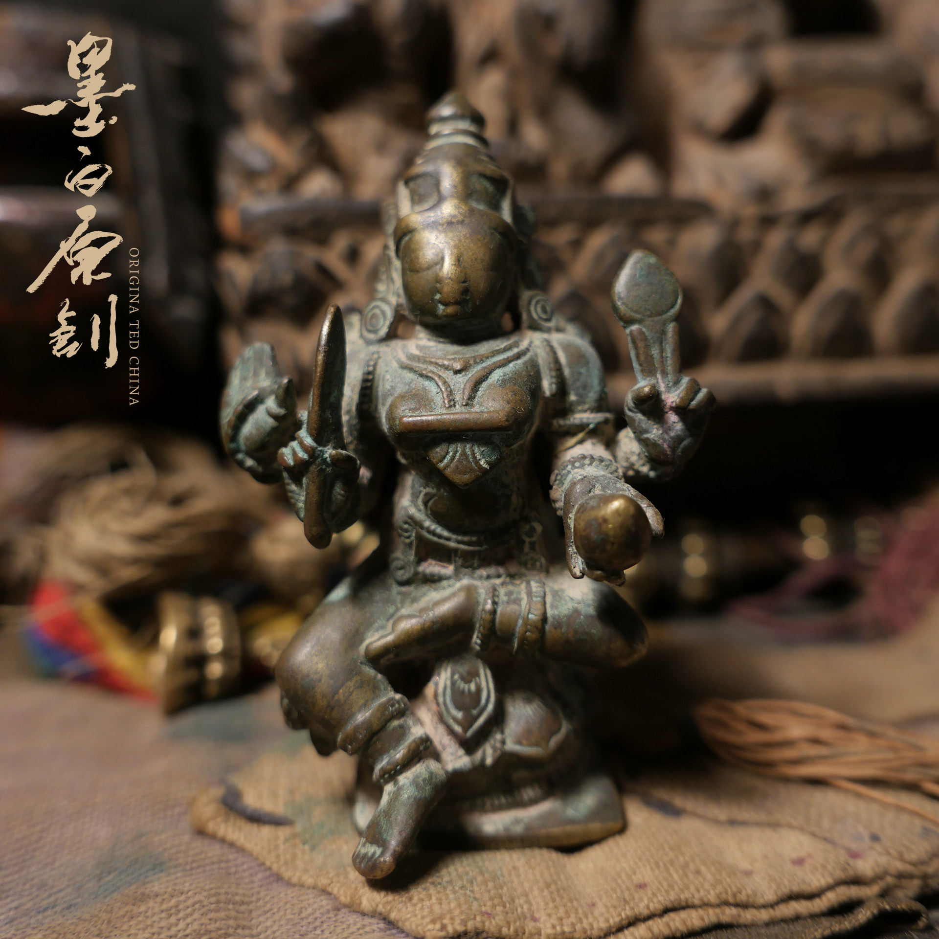 「墨白」古物 尼泊尔湿婆神大自在天铜造像摆件装饰饰品