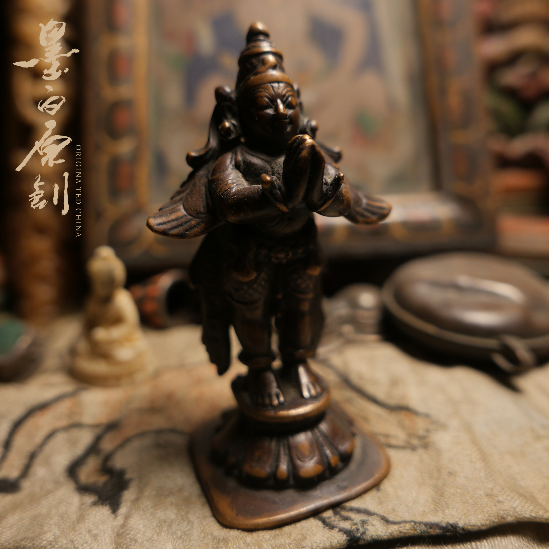 「墨白」古物 尼泊尔迦楼罗铜造像摆件装饰饰品