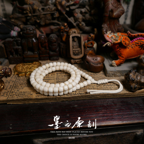 「墨白」神级 原生态玉化龙脊菩提108颗小白龙手链手串项链佛珠