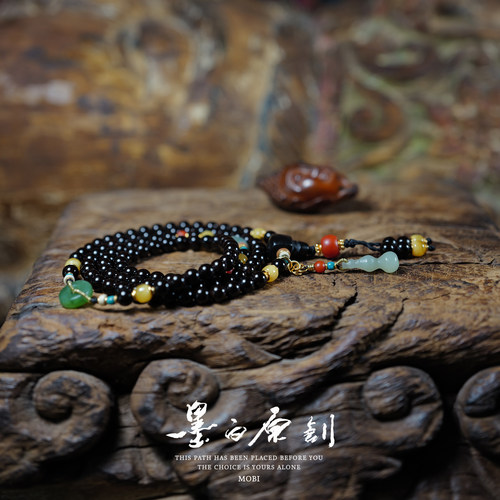 「墨白」 椰蒂藏传设计款佛珠项链多宝手链108颗手串