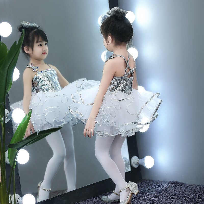 新款六一儿童演出服蓬蓬纱裙女童亮片幼儿园舞蹈公主裙芭蕾舞表演
