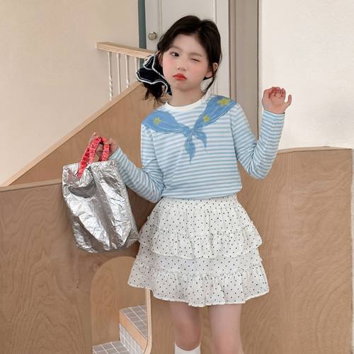 中大童星星印花白色蛋糕裙套装