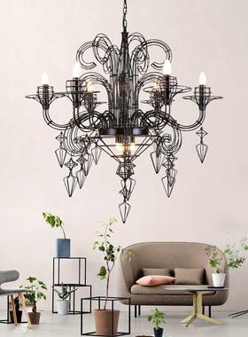后现代设计师灯巴洛克美式别墅楼梯挑空复式黑色蜡烛客厅大吊灯