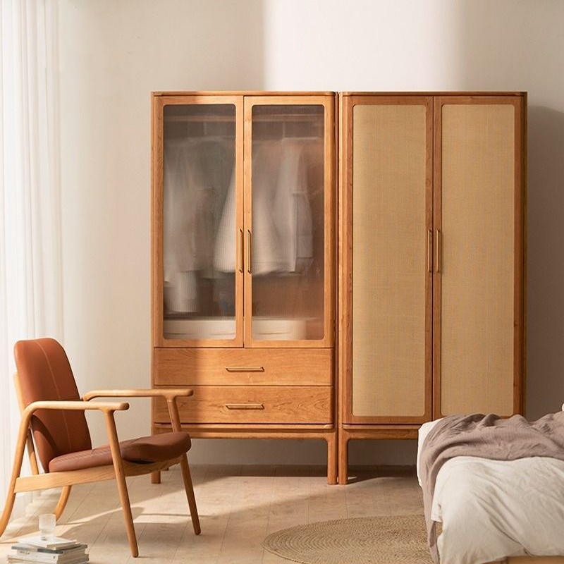 北欧樱桃木实木日式简约现代组合落地衣柜卧室黑胡桃储物柜阳台柜