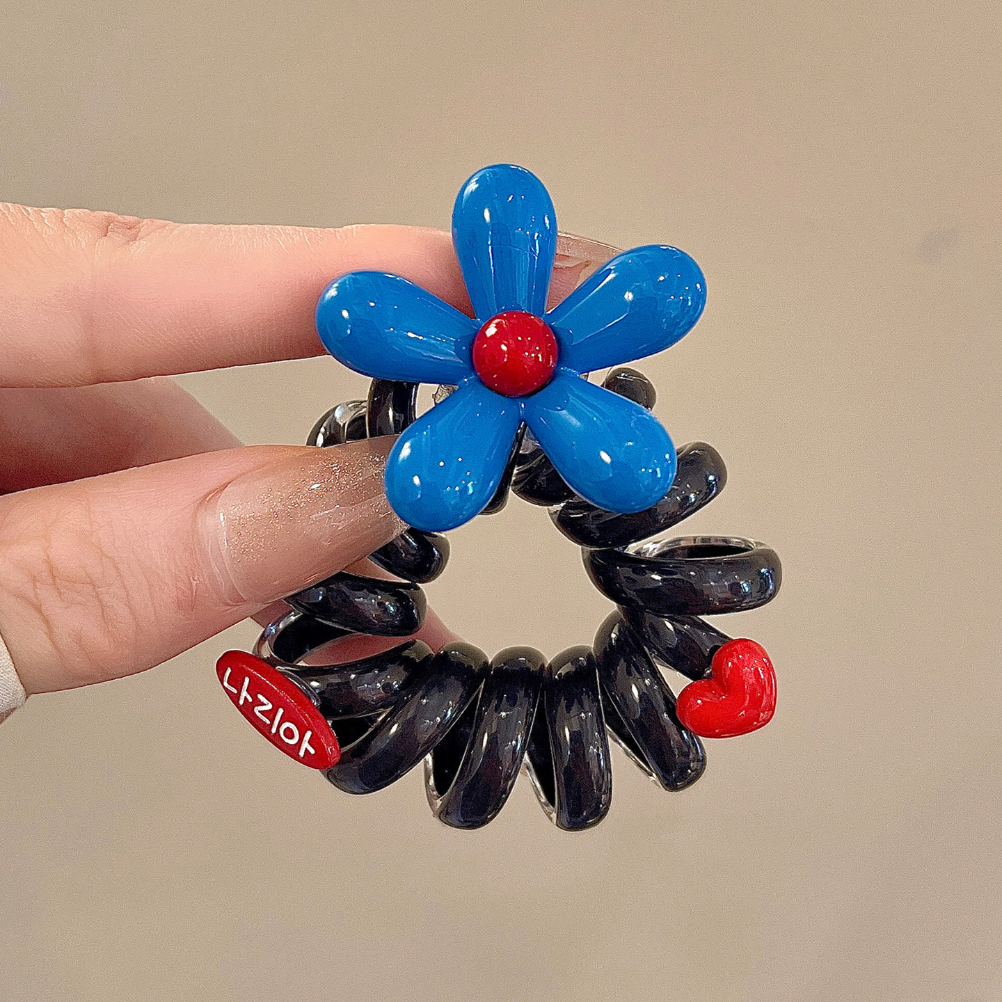 蓝色花朵发圈女2025新款实用百搭扎头发皮套高弹力橡皮筋发绳发饰