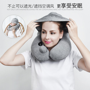 按压式充气枕便携U型颈枕飞机充气枕头旅行睡觉神器自动按压头枕