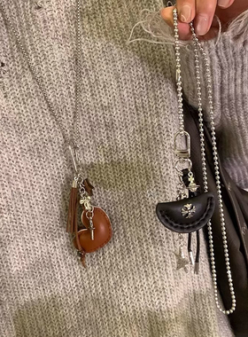 时尚皮质饺子皮长款项链女韩系百搭高级卫衣链简约气质配饰