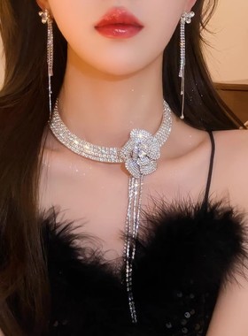 夸张流苏花朵颈链choker项圈女颈带轻奢小众高级感重工项链晚礼服
