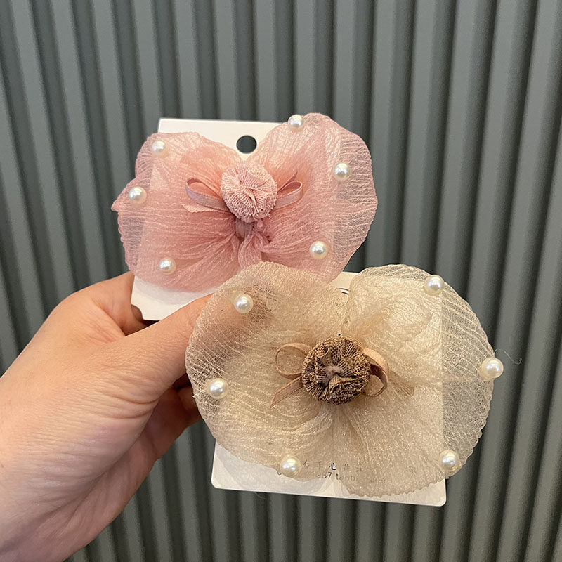 儿童发饰纱球珍珠蝴蝶结发夹韩版女童发卡子diy手工发带头饰配件