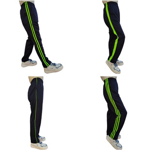 子三道杠 双绿条藏蓝校服裤 细绿条校裤 一条杠中小学生绿宽杠运动裤