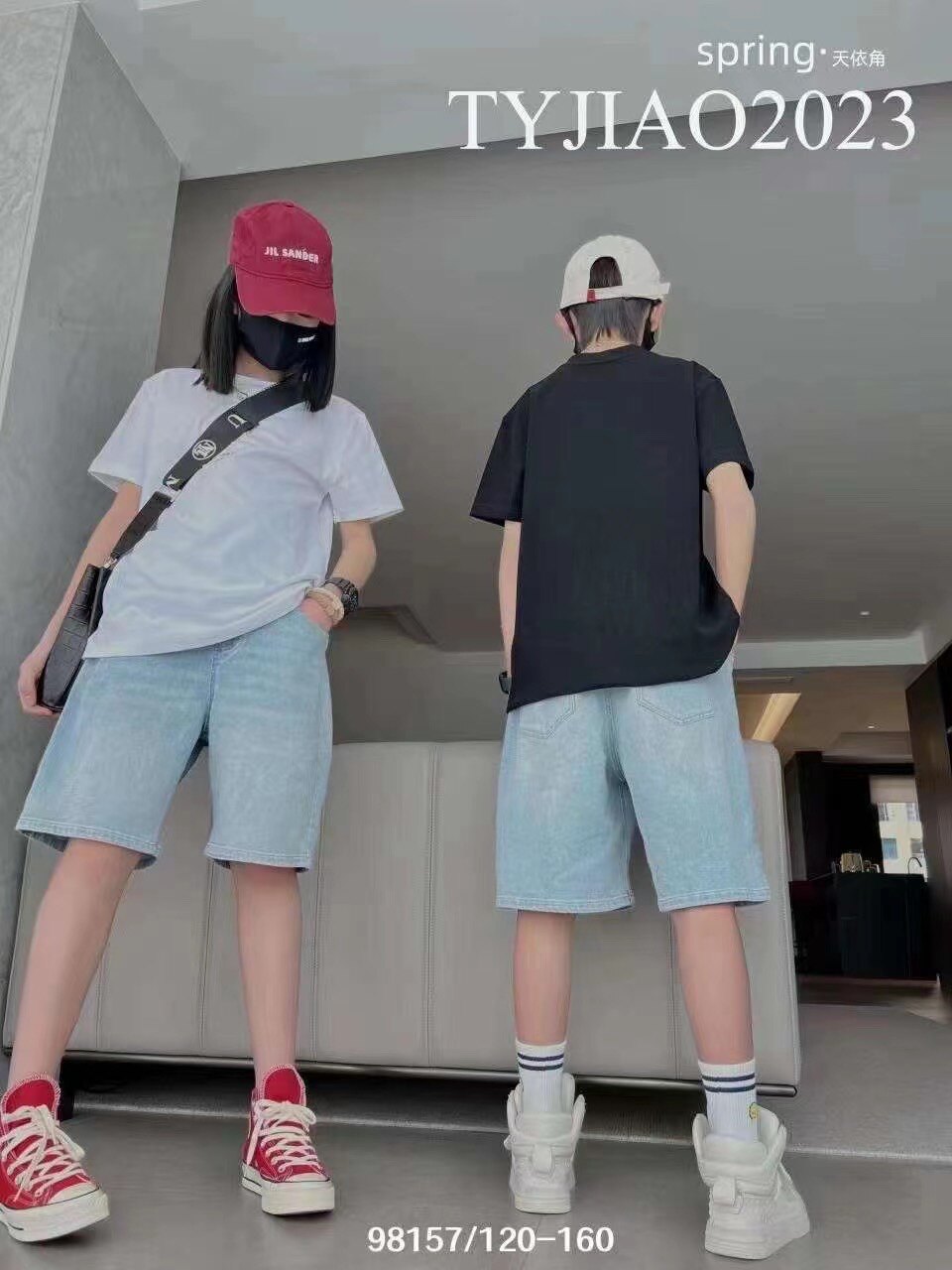 天依角牛仔短裤七分薄款夏男女中大童韩范净版宽腿口98157