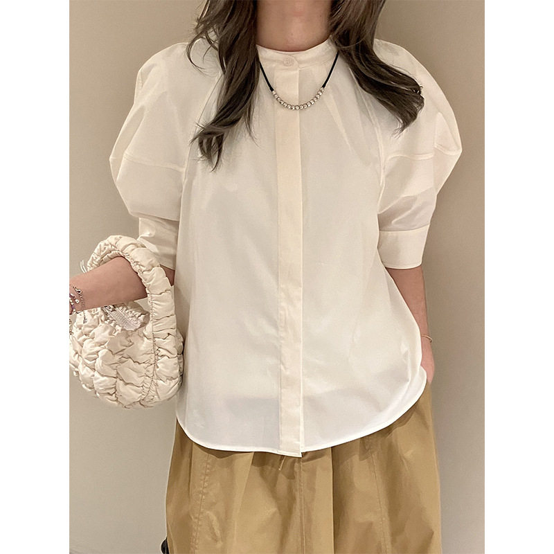 女士衬衫2025春季新品标准版型白色衬衣泡泡袖衬衫女休闲通勤