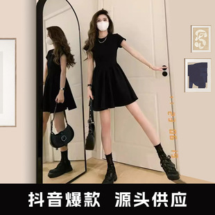爆款 a字裙 小黑裙甜美风连衣裙女收腰裙子显瘦小个子夏季 新款