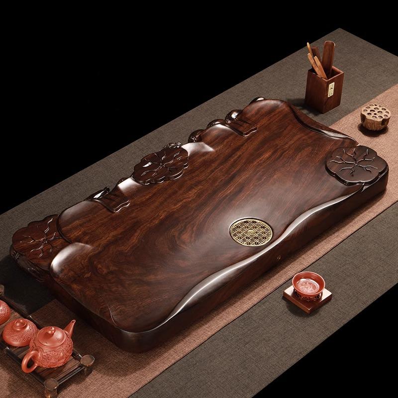 德国黑檀木纯实木茶盘整块原木家用茶台茶海托盘干泡天然功夫茶具