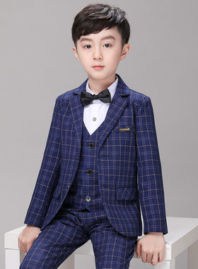 童装秋冬装男童西装格子儿童西服小孩婚礼花童礼服英伦风