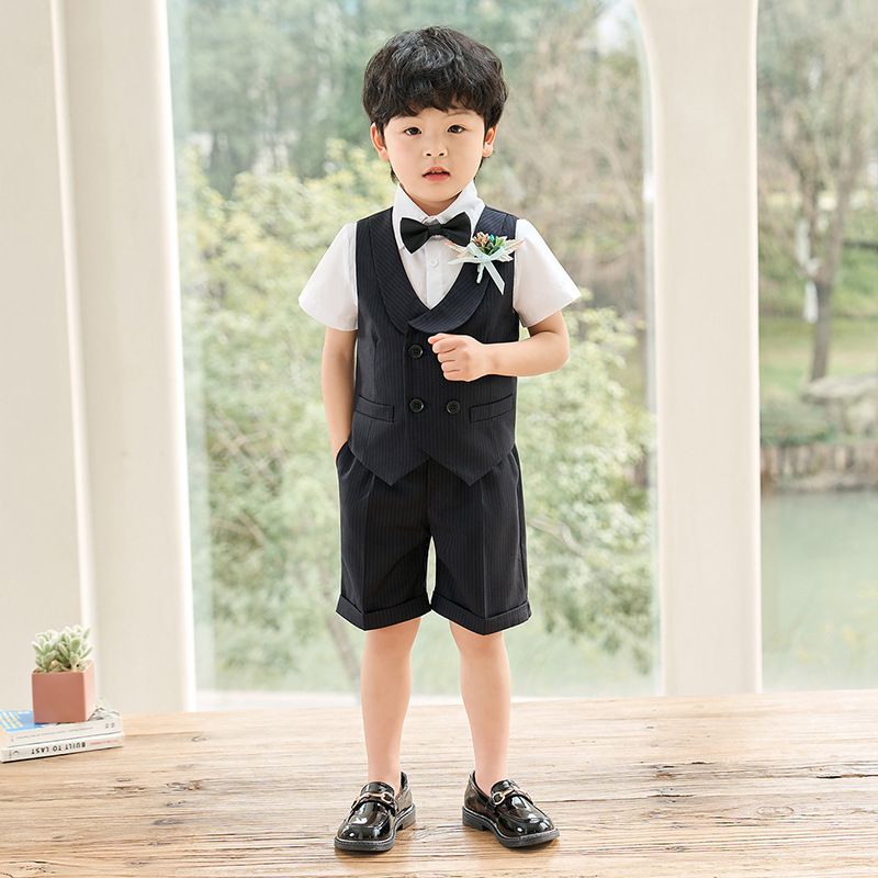 男童礼服夏季新款帅气条纹马甲两件套宝宝周岁英伦主持表演服套装