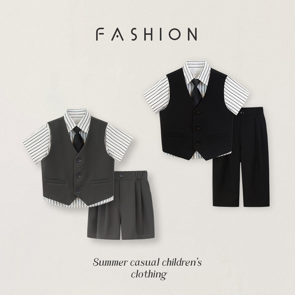儿童西装男童春夏休闲帅气马甲套花童周岁礼服男孩主持摄影演出服
