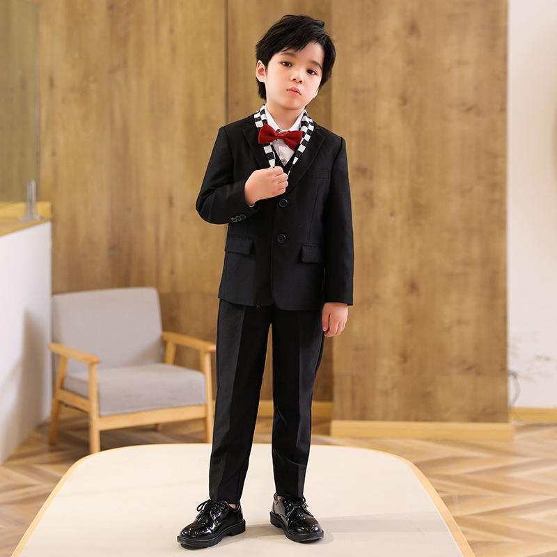儿童礼服秋季新款男童休闲西装三件套钢琴主持人演出西服套装