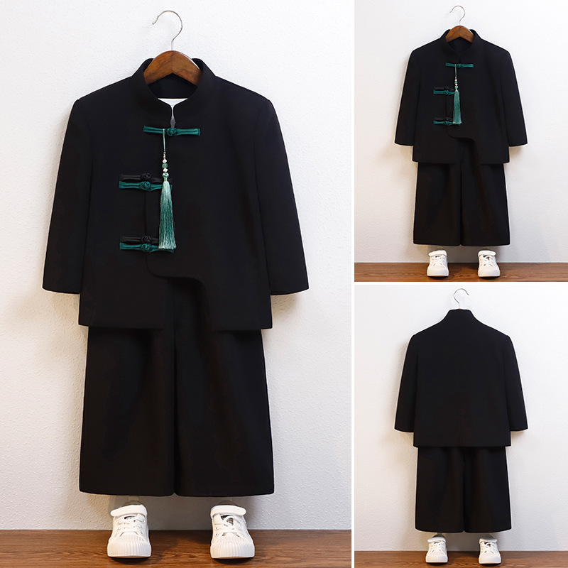 儿童新中式童装男童国潮唐装盘扣复古外套汉服中国风演出服中山装