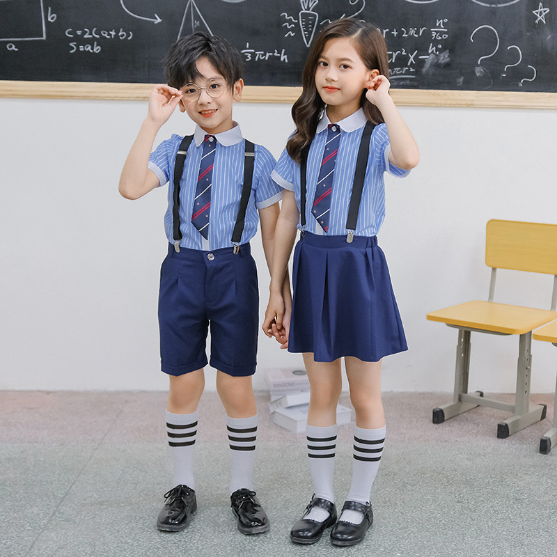 幼儿园园服夏季新款学院风儿童短袖背带裤套装小学生校服班服