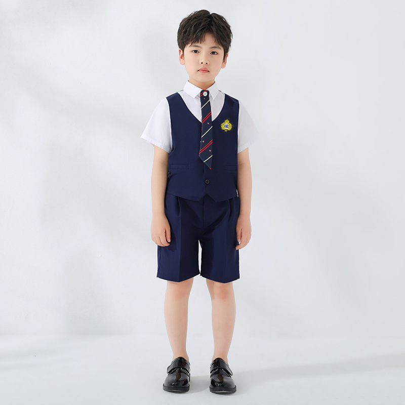 儿童学院风假两件套夏季中小男童短袖马甲套装六一演出主持礼服