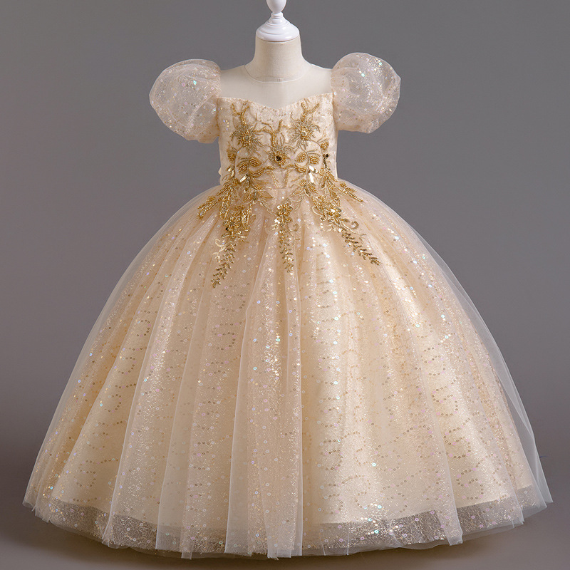 3-13岁女童公主裙跨境外贸儿童婚纱礼服长款女孩子网纱裙子夏款