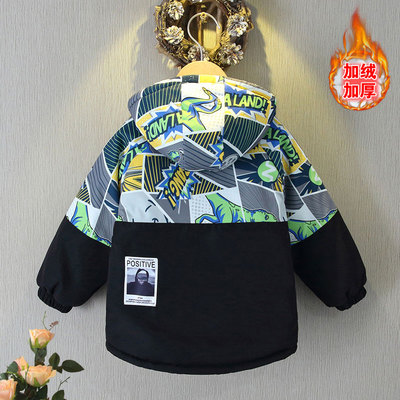 男童加绒加厚卫衣秋冬2025新款小童洋气儿童秋装上衣宝宝连帽外套