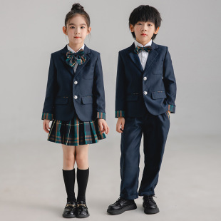 小学生西装校服英伦风礼服幼儿园园服女童格子套装节假日表演服装