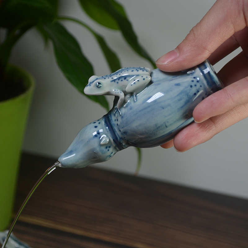 景德镇陶瓷莲藕青蛙文房砚滴摆件