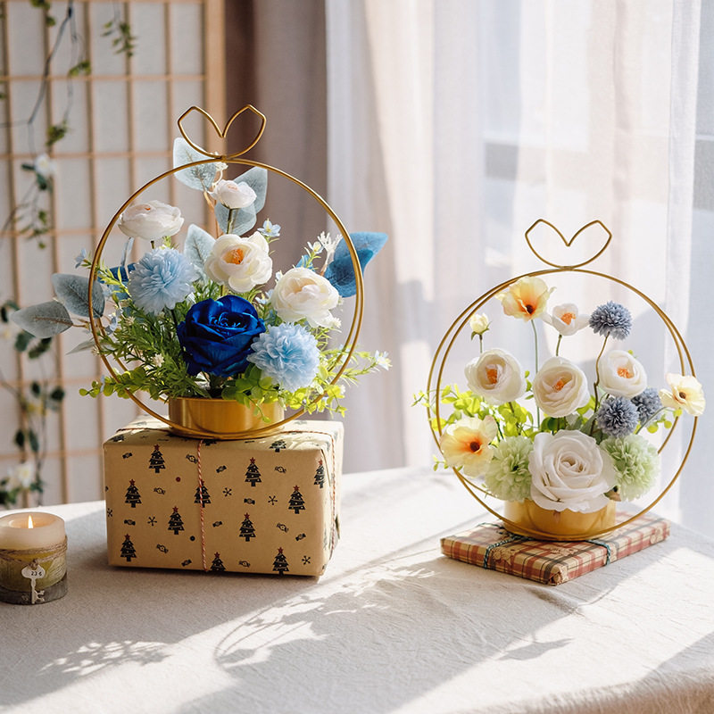 轻奢仿真花盆栽铁艺花架餐桌装饰品乔迁花艺客厅花束摆设假花摆件