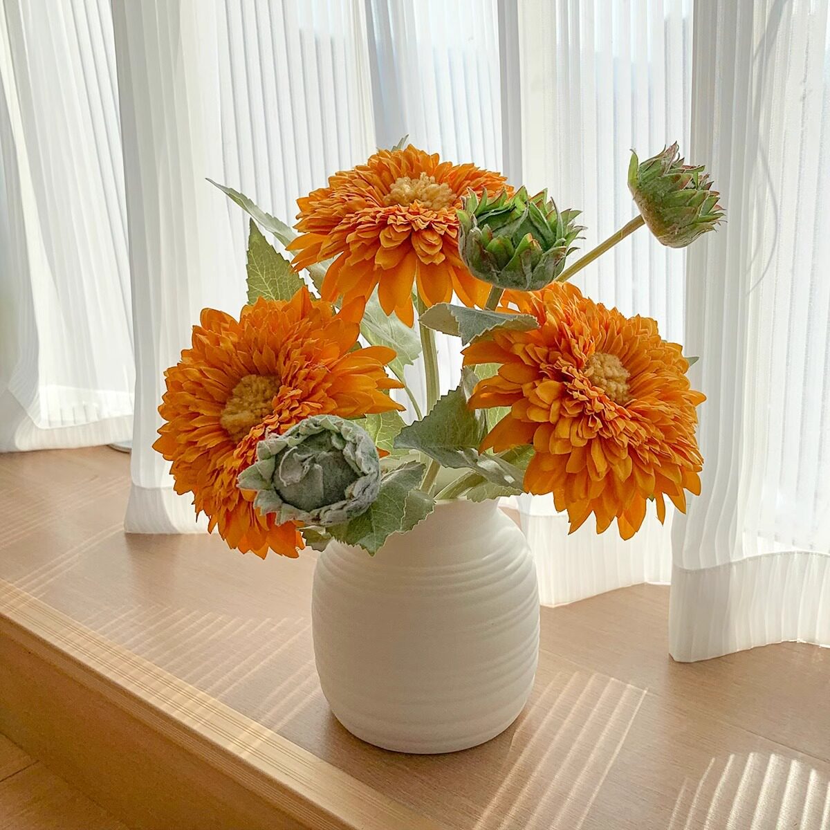 新款向日葵仿真花束盆栽田园风假花家居客厅餐桌摆件轻奢花艺摆设