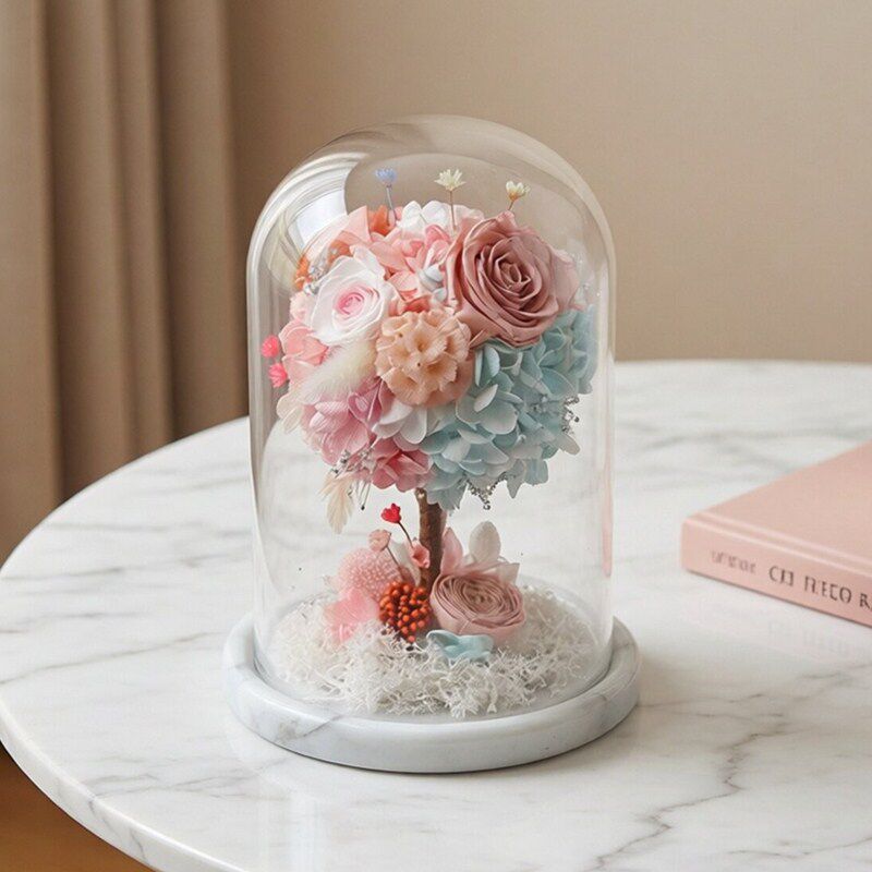 永生花玻璃罩摆件送女友玫瑰花成品干花花束生日毕业季纪念品礼物