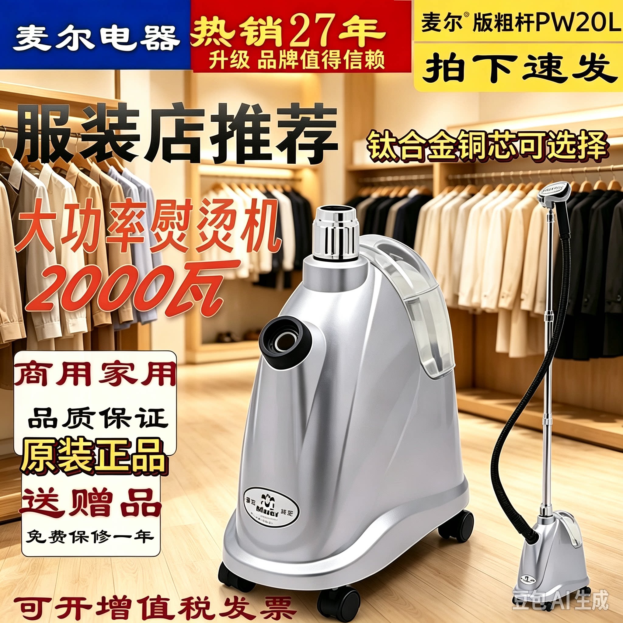 正品麦尔牌蒸汽挂烫机服装店专柜家用烫衣服小型熨烫机电熨斗包邮