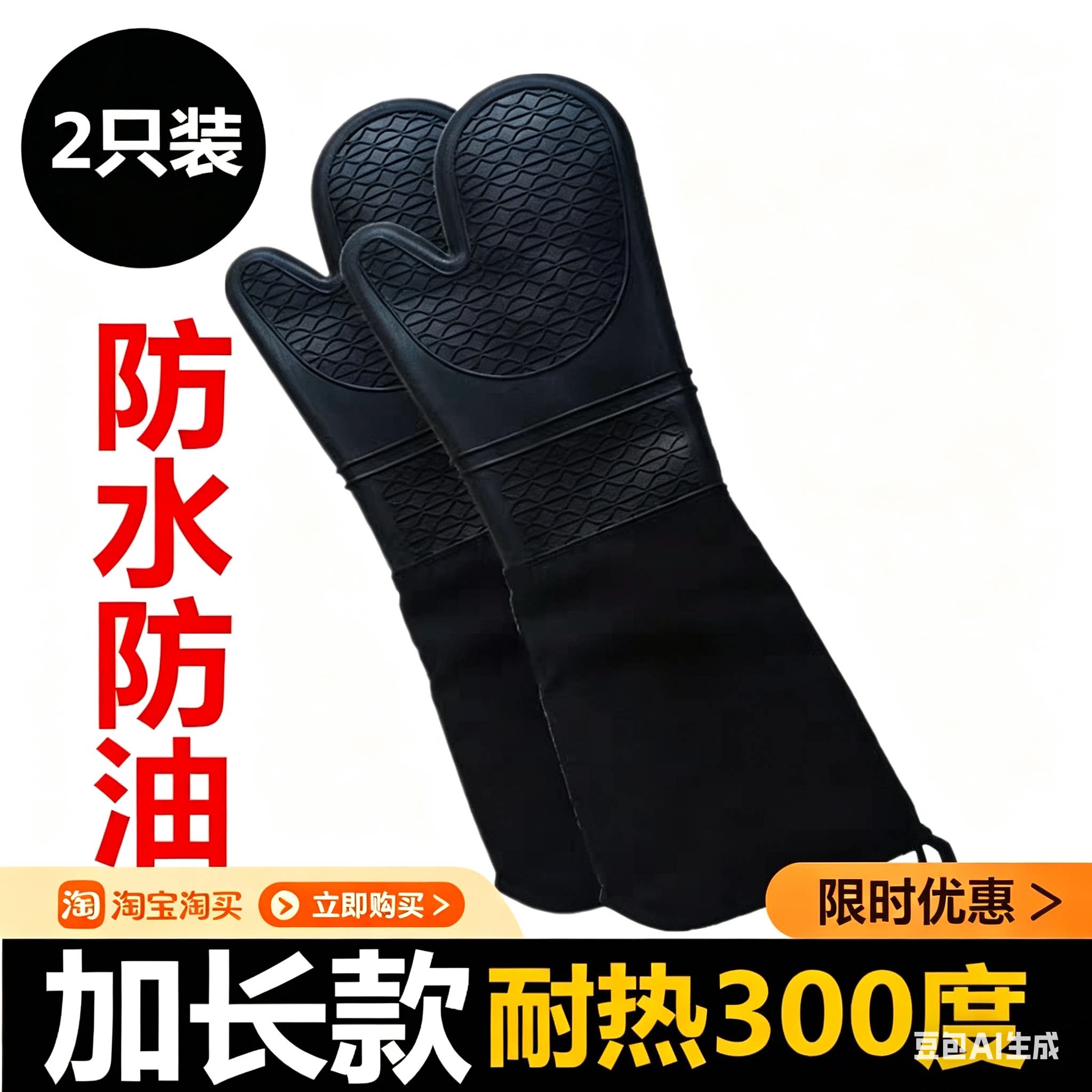 加长硅胶防烫隔热高温手套加厚微波炉蒸箱厨房耐热烘焙手套300度