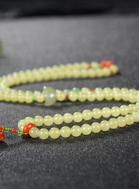 【楼兰璞钰】天然和田玉若羌黄口黄玉多圈6mm手串原创设计项链