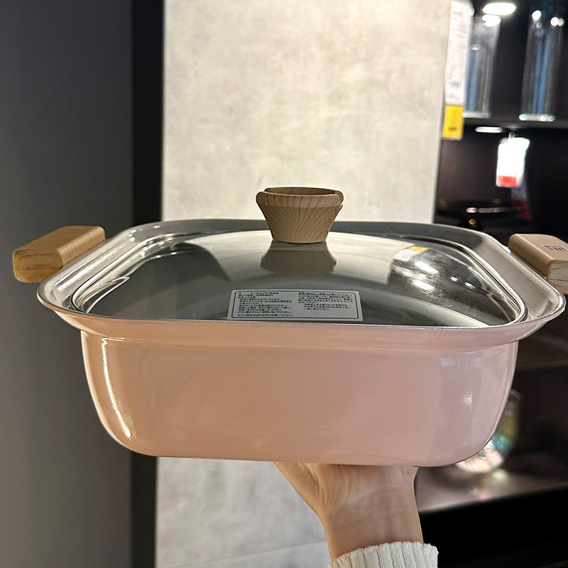 方形双耳汤锅家用大号火锅加深炖锅煲汤锅陶瓷不沾电磁炉燃气专用