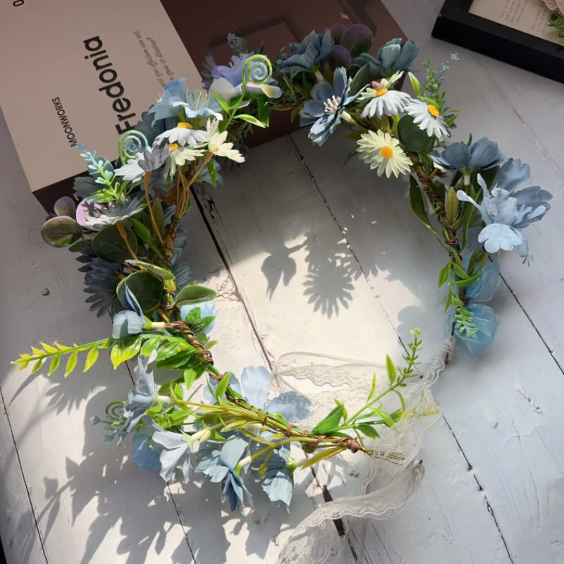 DIY深蓝色小雏菊仿真花环头饰cos头花发饰加密花朵