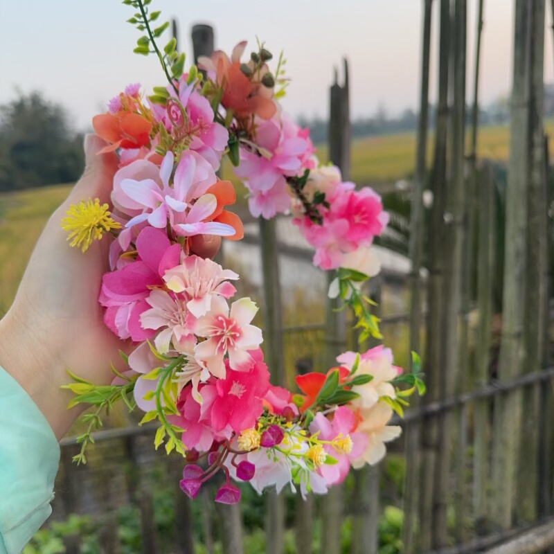 森系花环手作粉色头饰