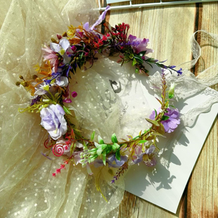 新款仿真发饰发箍花圈花环头饰紫色大花朵绢花