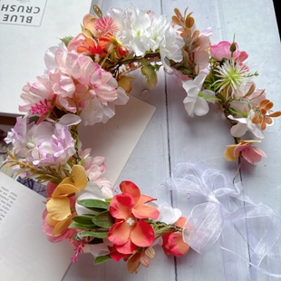 原创森系花环满天星花朵仙女头饰拍照道具新娘浅黄白色少女发饰