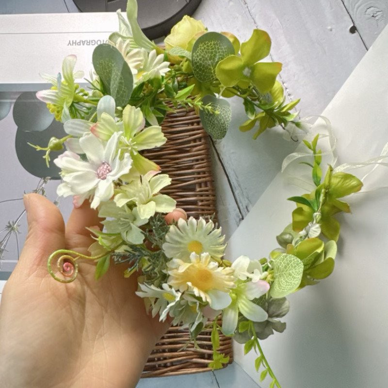 小清新浅绿色花环头饰发饰