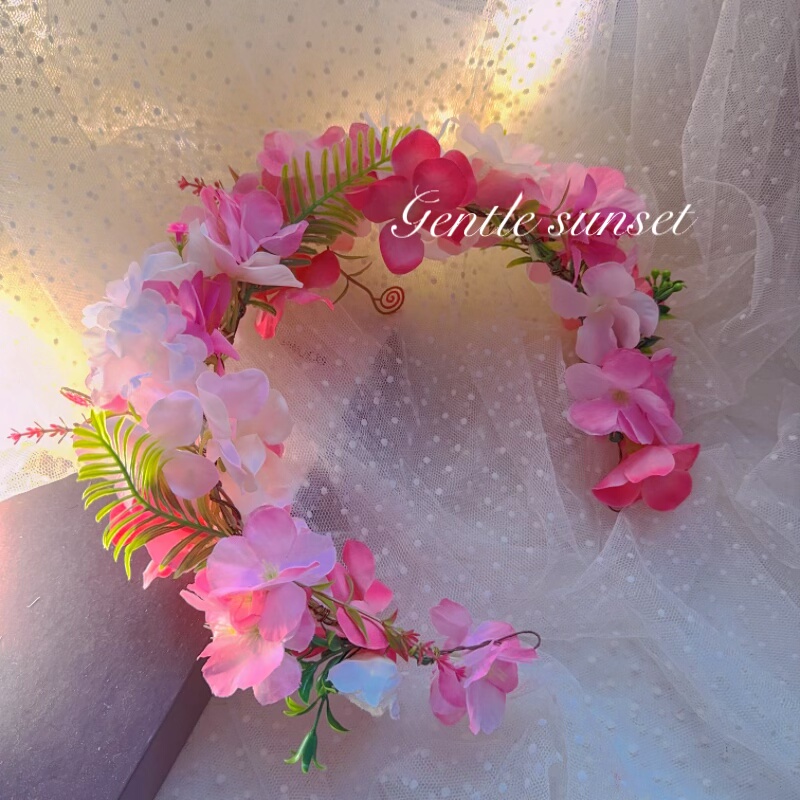 粉色花朵花环头饰超仙演出