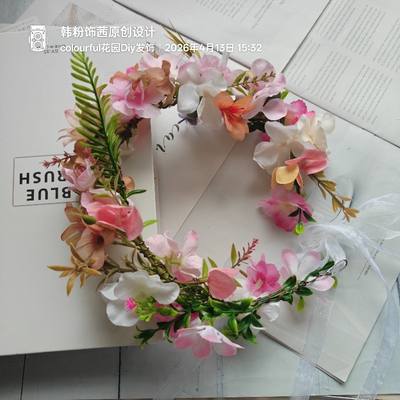 森系粉色樱花花环发箍毕业拍照