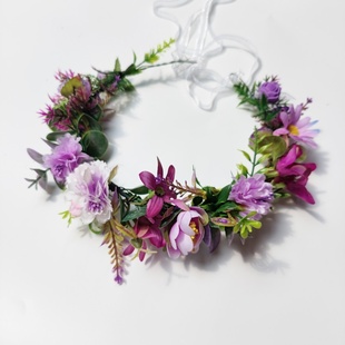 DIY森系紫色仿真绢花布艺花朵花环头饰舞蹈表演写真摄影道具