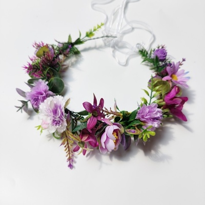 DIY森系紫色仿真绢花布艺花朵花环头饰舞蹈表演写真摄影道具
