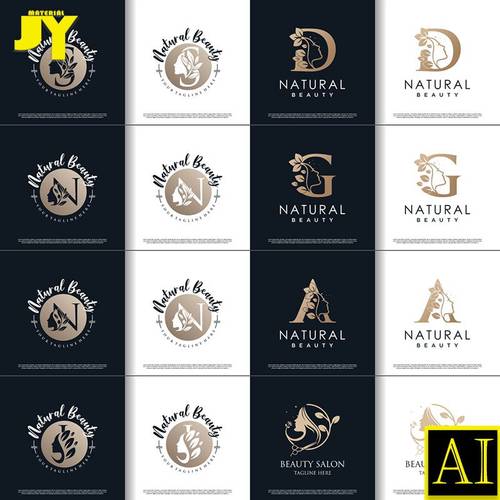 26个英文字母美发植发护发产品包装logoAI矢量源文件商标设计素材