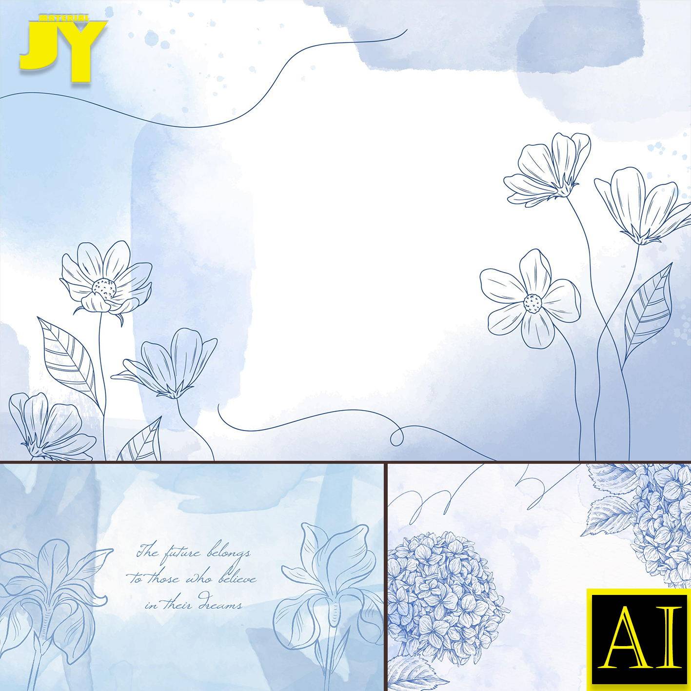 简约浪漫北欧风晕染抽象文艺植物花卉线描线稿插画装饰背景ai素材