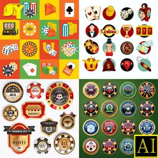 麻将馆棋牌室赌场筹码扑克数字牌色子骰子计分牌徽标图标AI素材