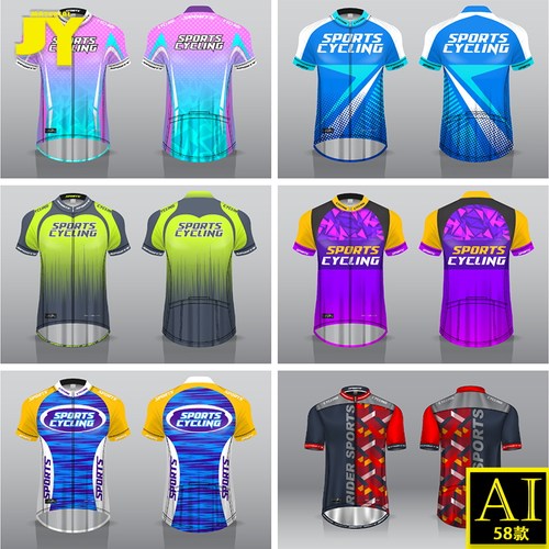 骑行服电竞服T恤赛车运动衫经典几何底纹款式模板矢量图设计素材